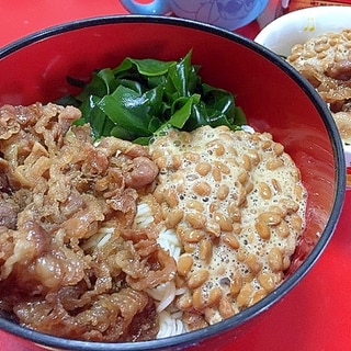 甘辛牛肉とわかめ納豆のそうめん